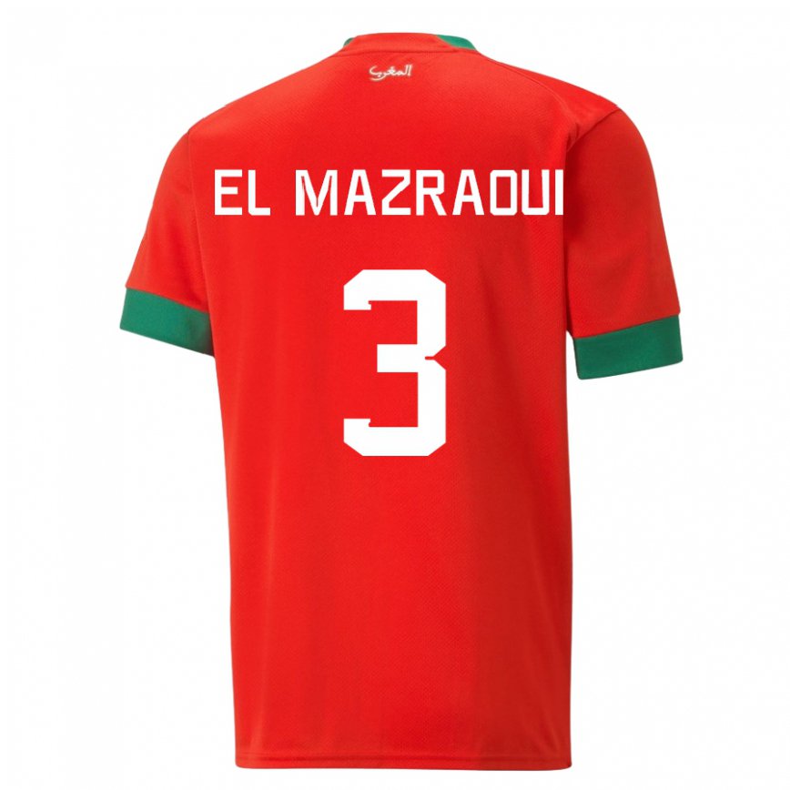 Mujer Camiseta Marruecos Noussair El Mazraoui #3 Rojo 1ª Equipación 22-24 México