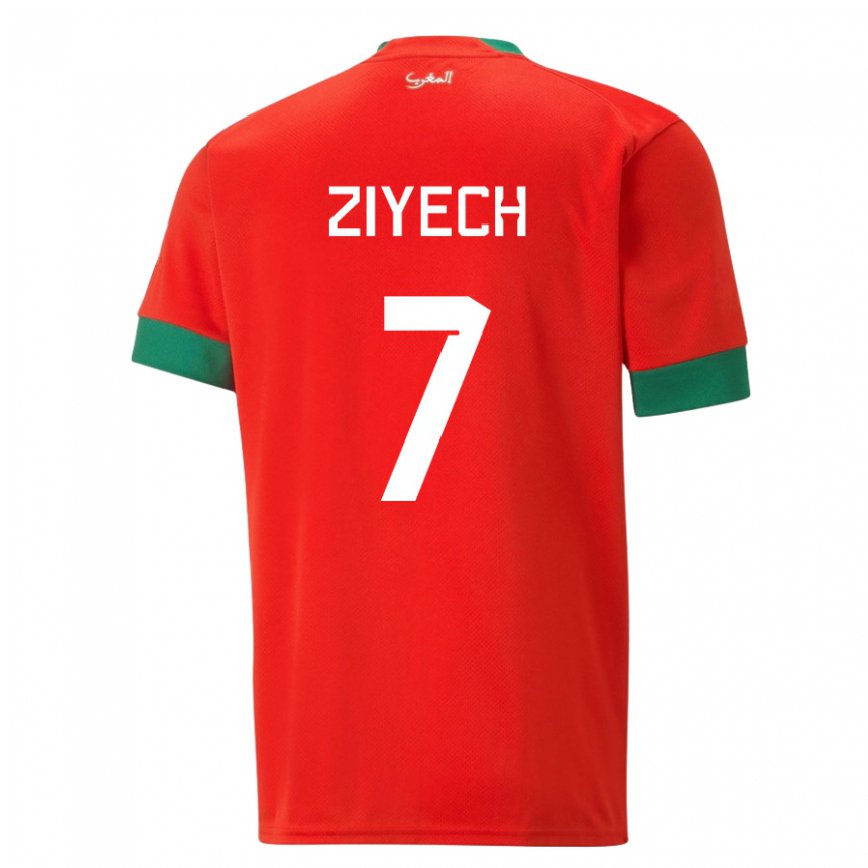 Mujer Camiseta Marruecos Hakim Ziyech #7 Rojo 1ª Equipación 22-24 México
