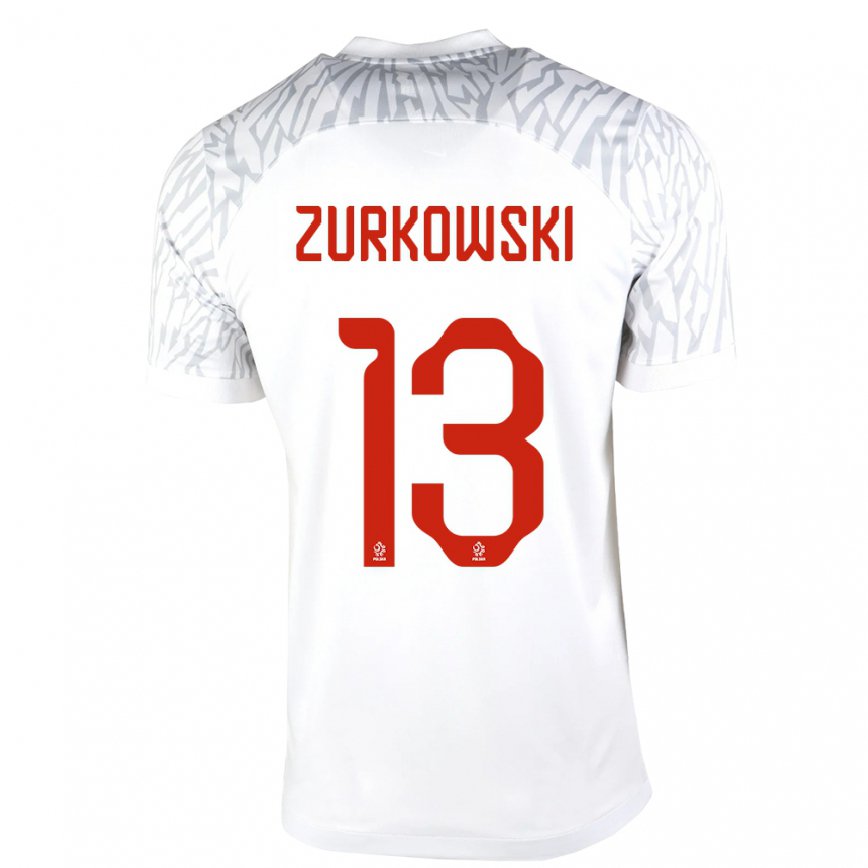 Mujer Camiseta Polonia Szymon Zurkowski #13 Blanco 1ª Equipación 22-24 México