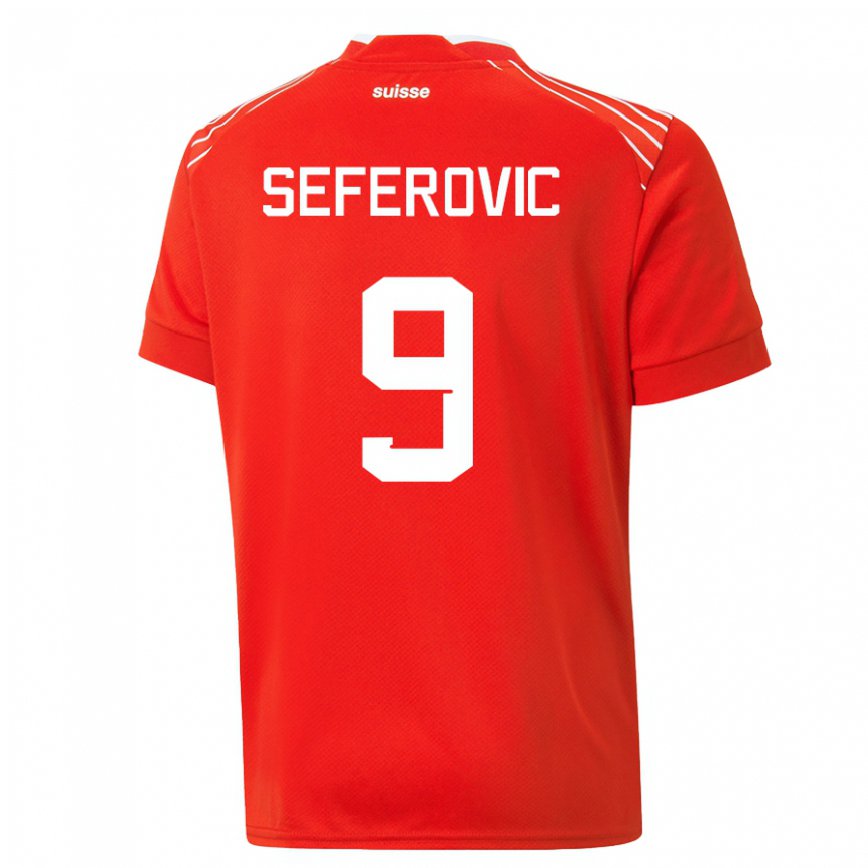 Mujer Camiseta Suiza Haris Seferovic #9 Rojo 1ª Equipación 22-24 México