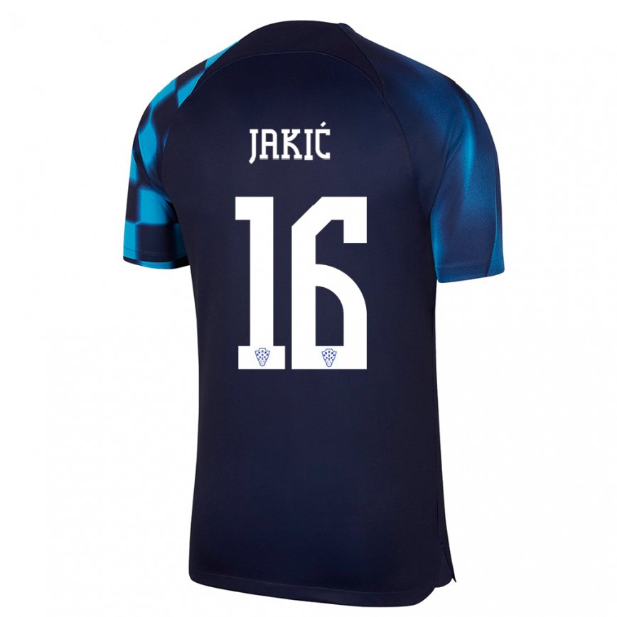 Mujer Camiseta Croacia Kristijan Jakic #16 Azul Oscuro 2ª Equipación 22-24 México