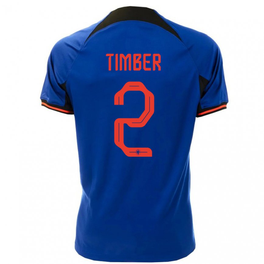Mujer Camiseta Países Bajos Jurrien Timber #2 Azul Real 2ª Equipación 22-24 México