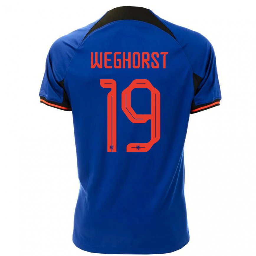 Mujer Camiseta Países Bajos Wout Weghorst #19 Azul Real 2ª Equipación 22-24 México
