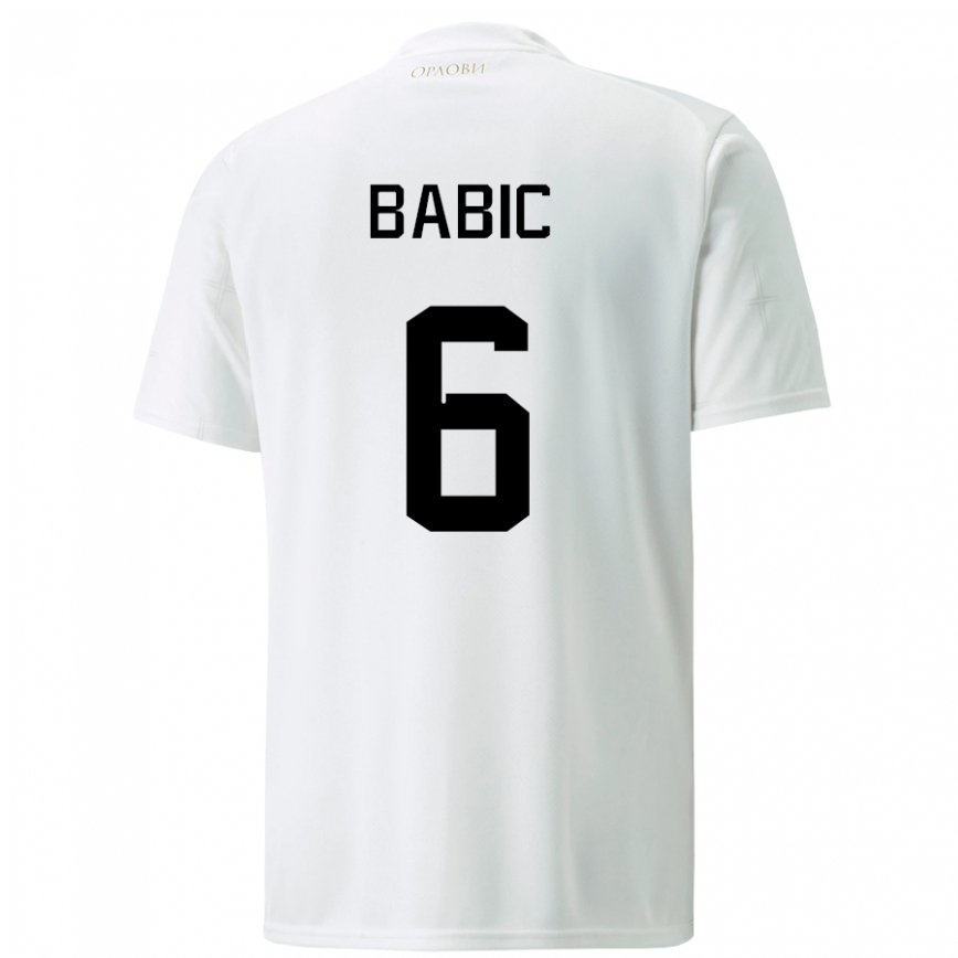 Mujer Camiseta Serbia Srdjan Babic #6 Blanco 2ª Equipación 22-24 México