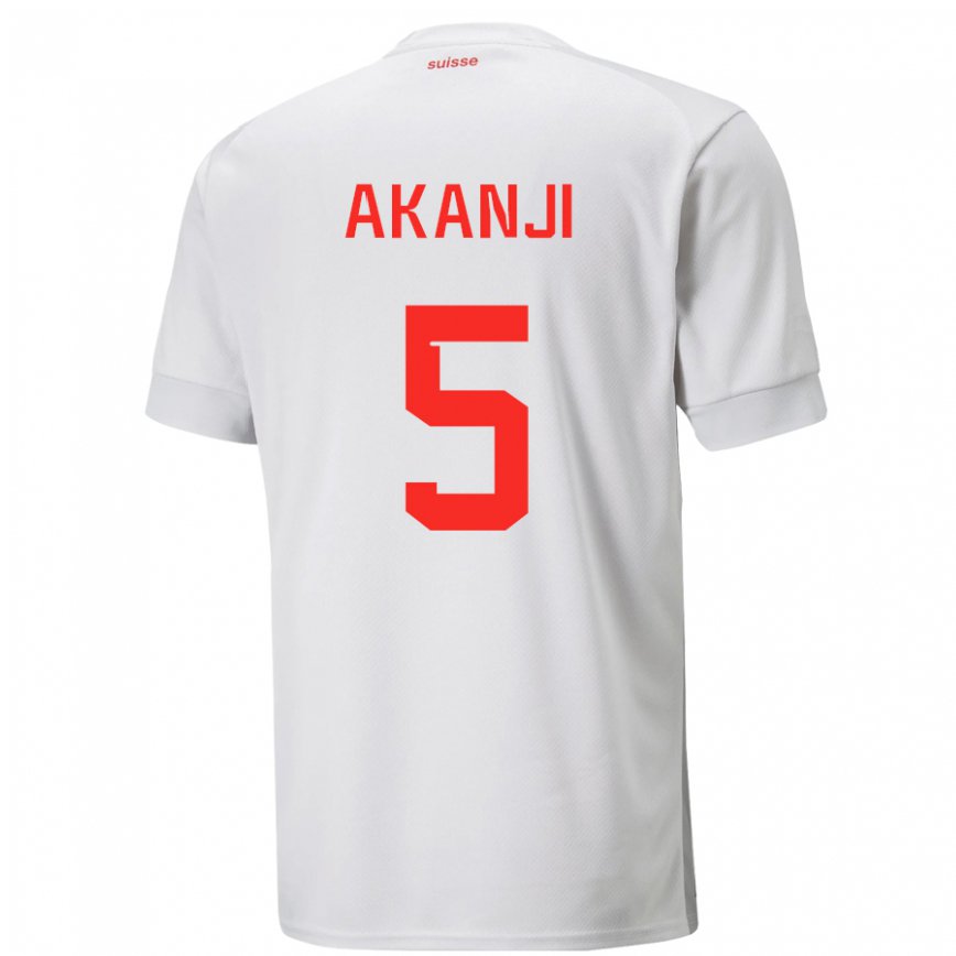 Mujer Camiseta Suiza Manuel Akanji #5 Blanco 2ª Equipación 22-24 México