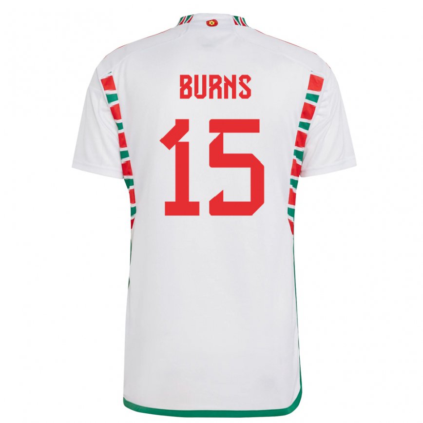 Mujer Camiseta Gales Wes Burns #15 Blanco 2ª Equipación 22-24 México