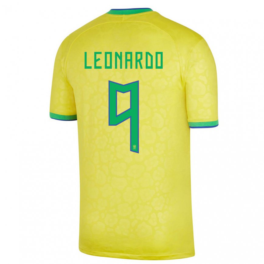 Niño Camiseta Brasil Marcos Leonardo #9 Amarillo 1ª Equipación 22-24 México