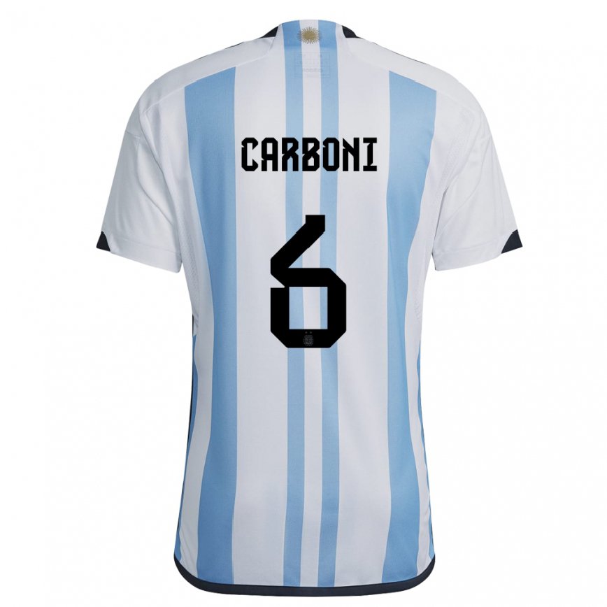 Hombre Camiseta Argentina Franco Carboni #6 Blanco Cielo Azul 1ª Equipación 22-24 México