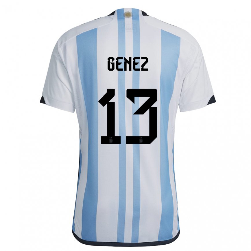 Hombre Camiseta Argentina Nahuel Genez #13 Blanco Cielo Azul 1ª Equipación 22-24 México
