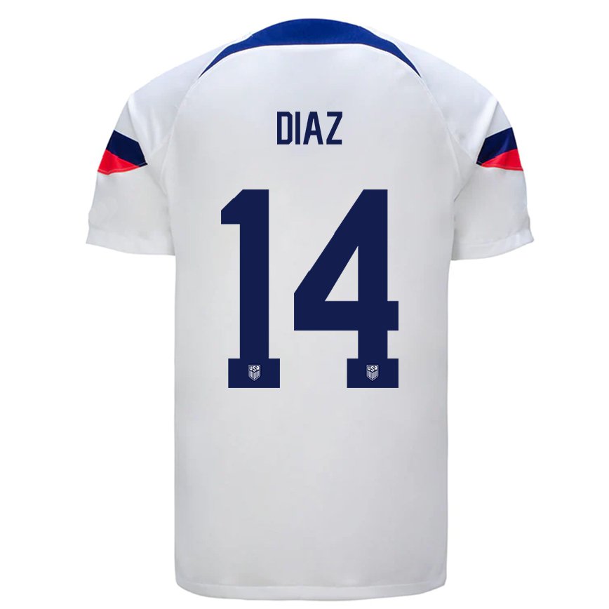 Hombre Camiseta Estados Unidos Christian Diaz #14 Blanco 1ª Equipación 22-24 México