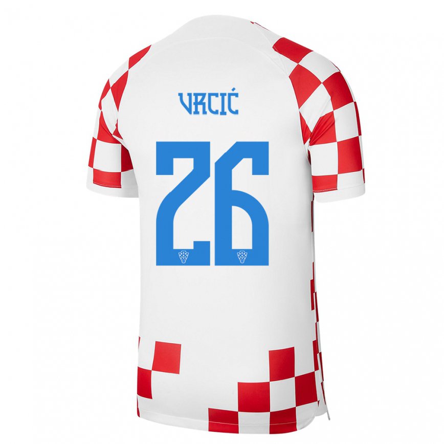 Hombre Camiseta Croacia Jere Vrcic #26 Rojo Blanco 1ª Equipación 22-24 México