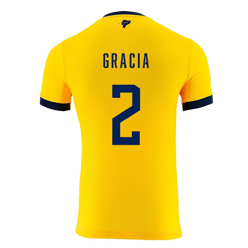 Hombre Camiseta Ecuador Ericka Gracia #2 Amarillo 1ª Equipación 22-24 México