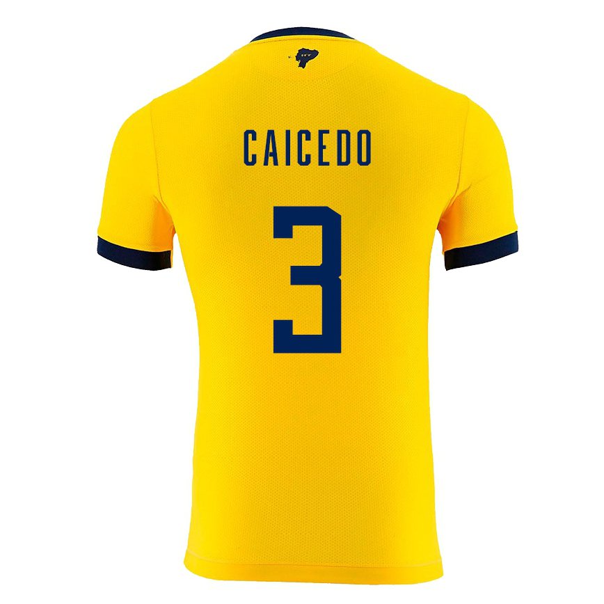 Hombre Camiseta Ecuador Jessy Caicedo #3 Amarillo 1ª Equipación 22-24 México