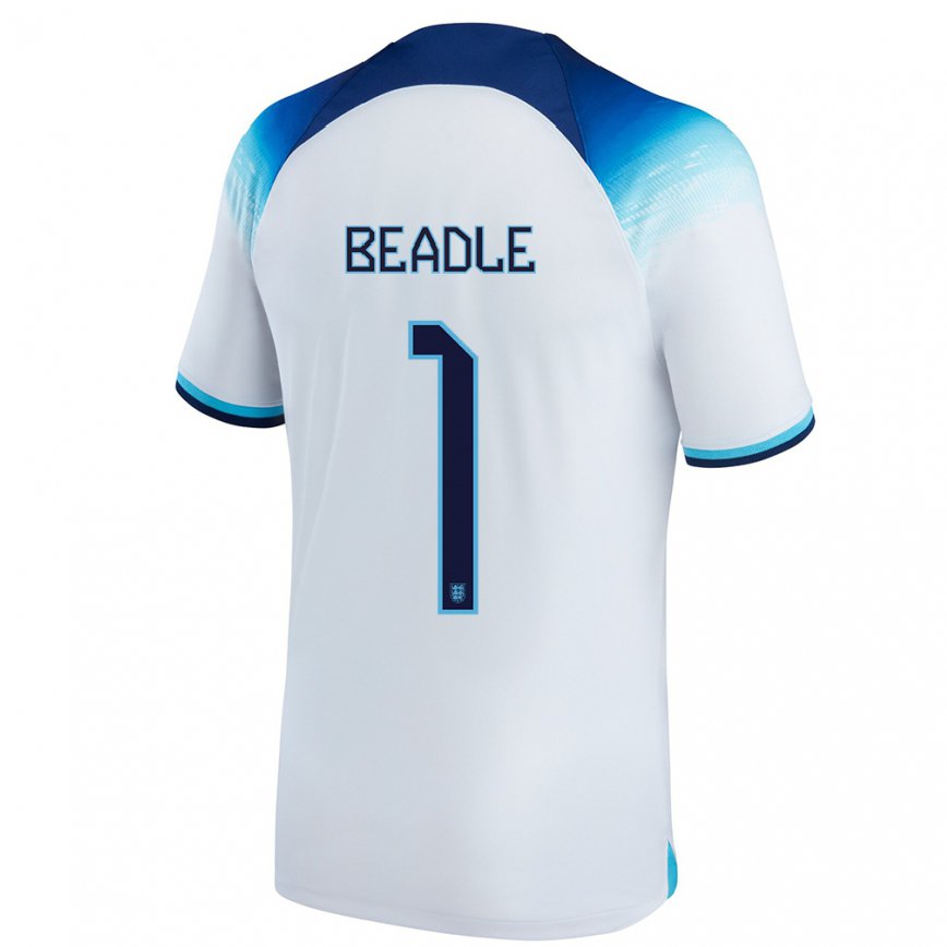 Hombre Camiseta Inglaterra James Beadle #1 Blanco Azul 1ª Equipación 22-24 México
