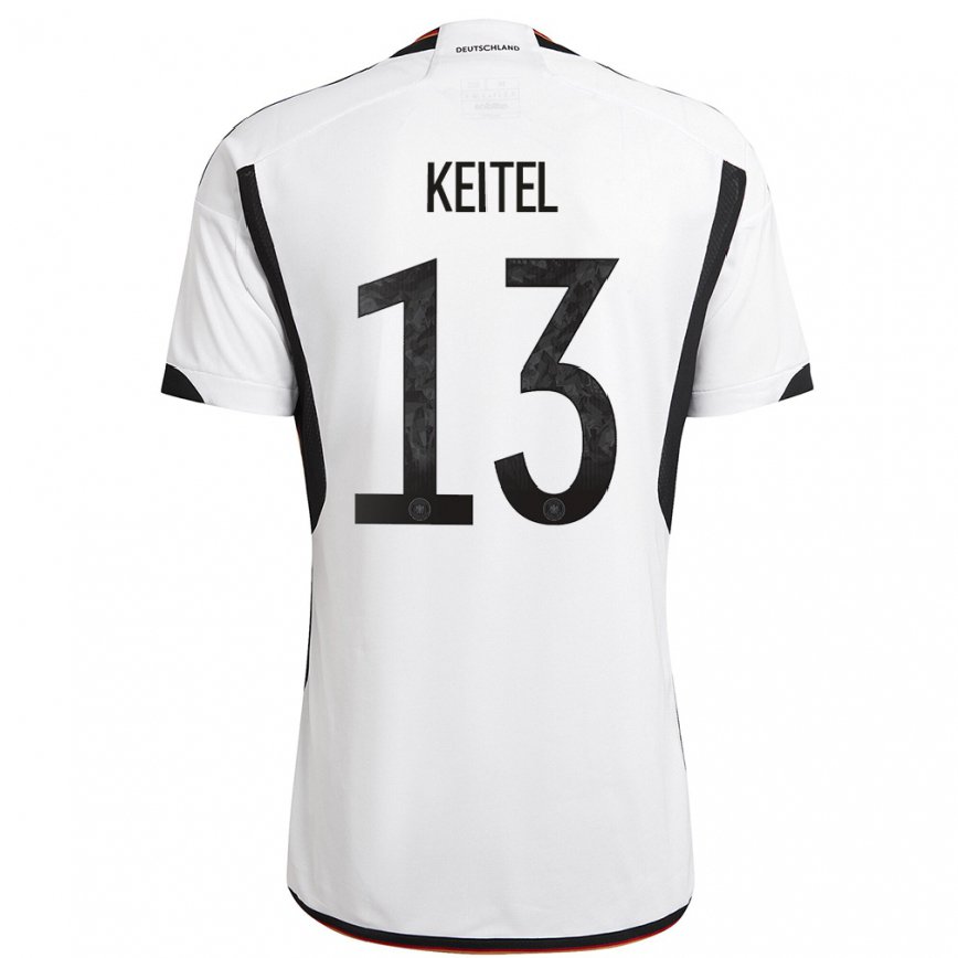 Hombre Camiseta Alemania Yannik Keitel #13 Blanco Negro 1ª Equipación 22-24 México