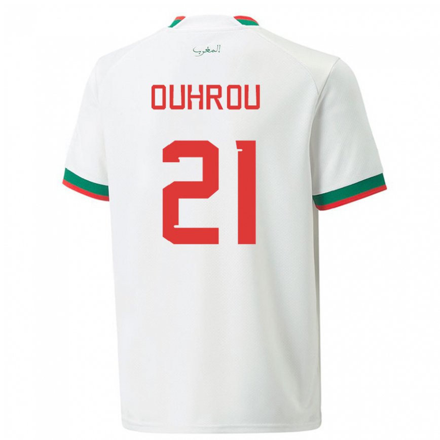Hombre Camiseta Marruecos Marouane Ouhrou #21 Blanco 2ª Equipación 22-24 México