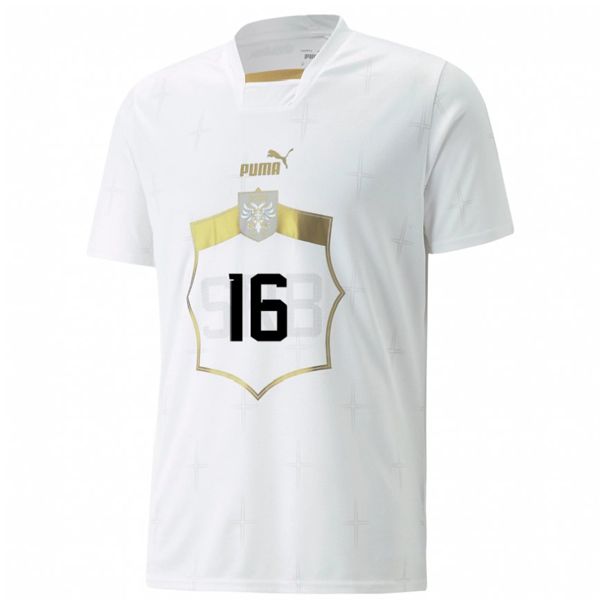 Hombre Camiseta Serbia Miodrag Pivas #16 Blanco 2ª Equipación 22-24 México