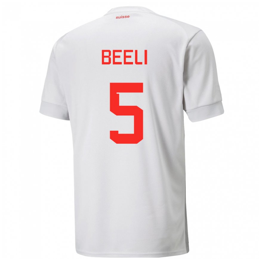 Hombre Camiseta Suiza Mischa Beeli #5 Blanco 2ª Equipación 22-24 México