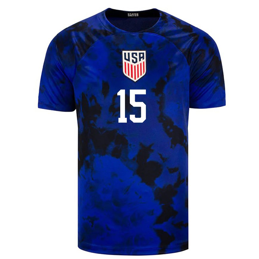 Hombre Camiseta Estados Unidos Jack Panayotou #15 Azul Real 2ª Equipación 22-24 México