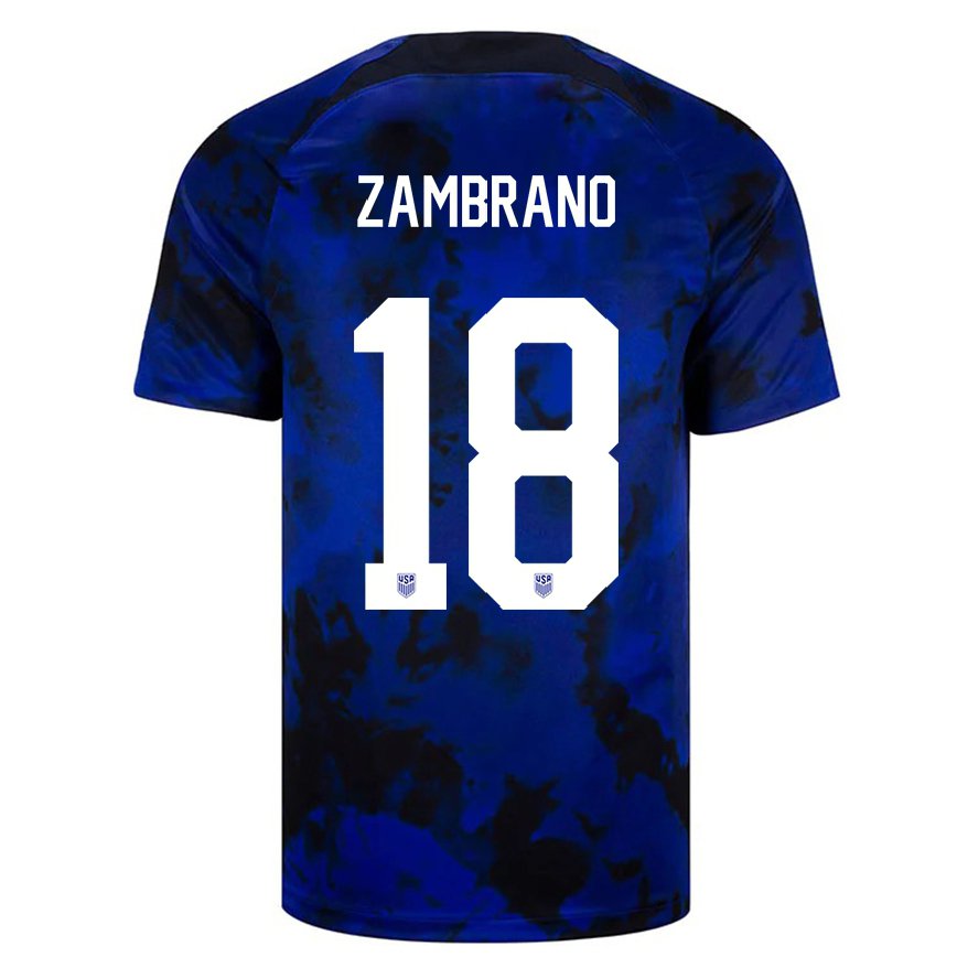 Hombre Camiseta Estados Unidos Marcos Zambrano #18 Azul Real 2ª Equipación 22-24 México
