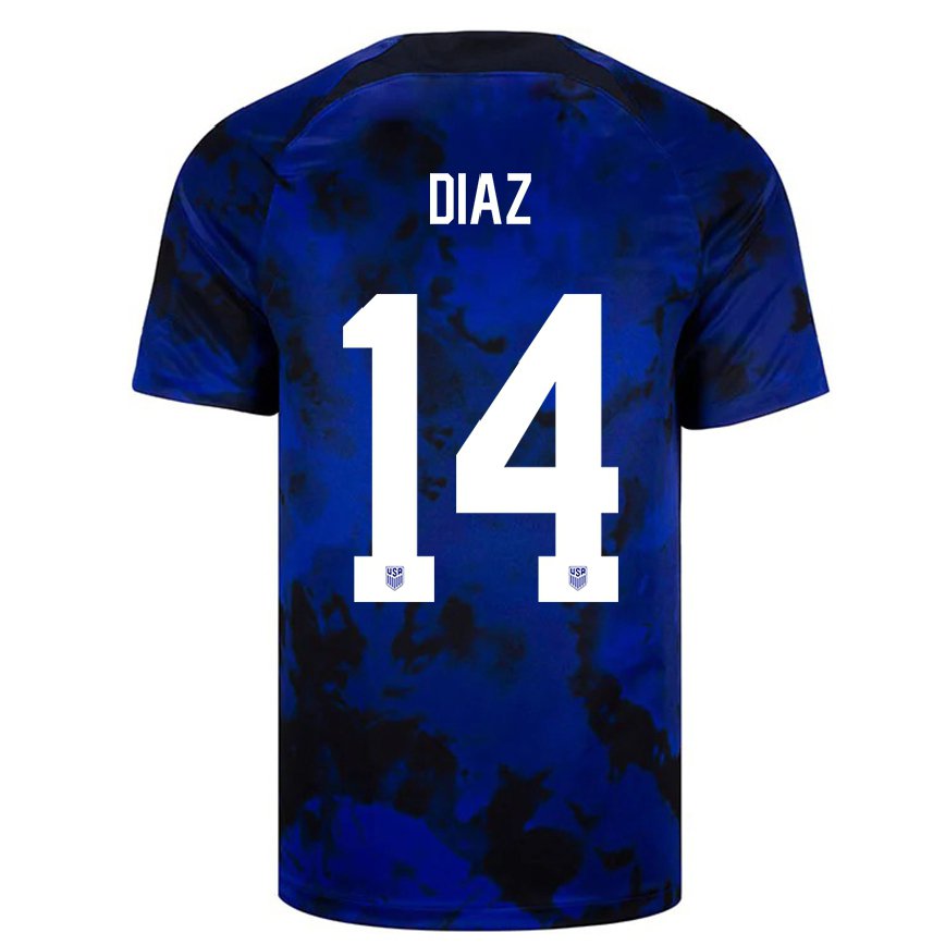 Hombre Camiseta Estados Unidos Christian Diaz #14 Azul Real 2ª Equipación 22-24 México