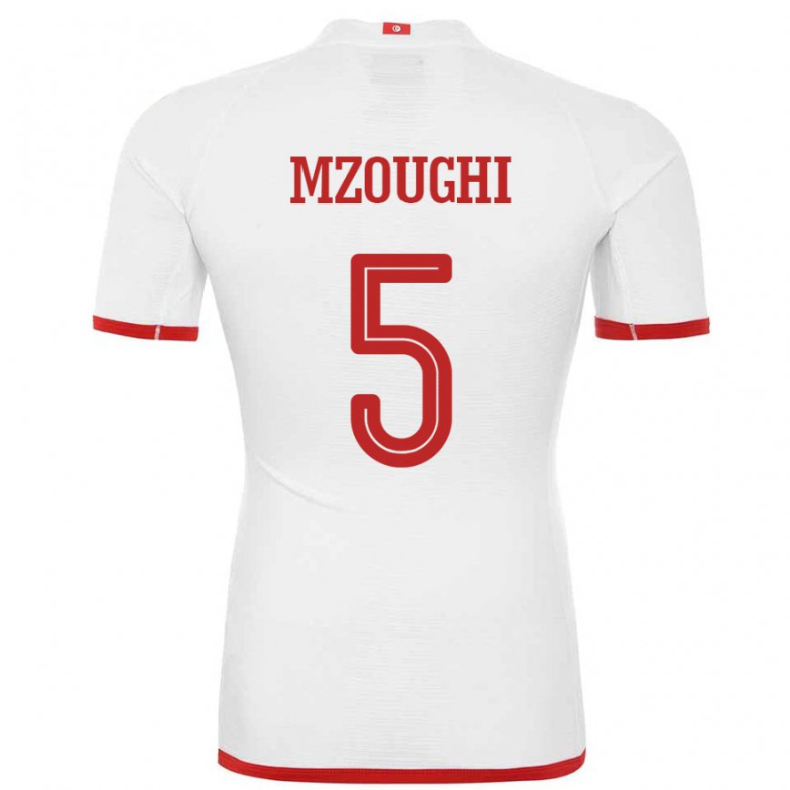 Hombre Camiseta Túnez Iskander Mzoughi #5 Blanco 2ª Equipación 22-24 México