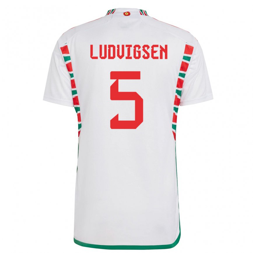 Hombre Camiseta Gales Kai Ludvigsen #5 Blanco 2ª Equipación 22-24 México