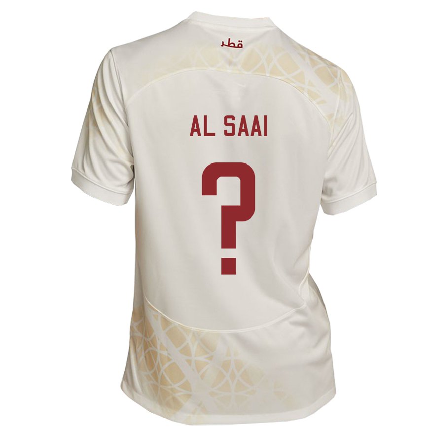 Hombre Camiseta Catar Abdallah Al Saai #0 Beis Dorado 2ª Equipación 22-24 México