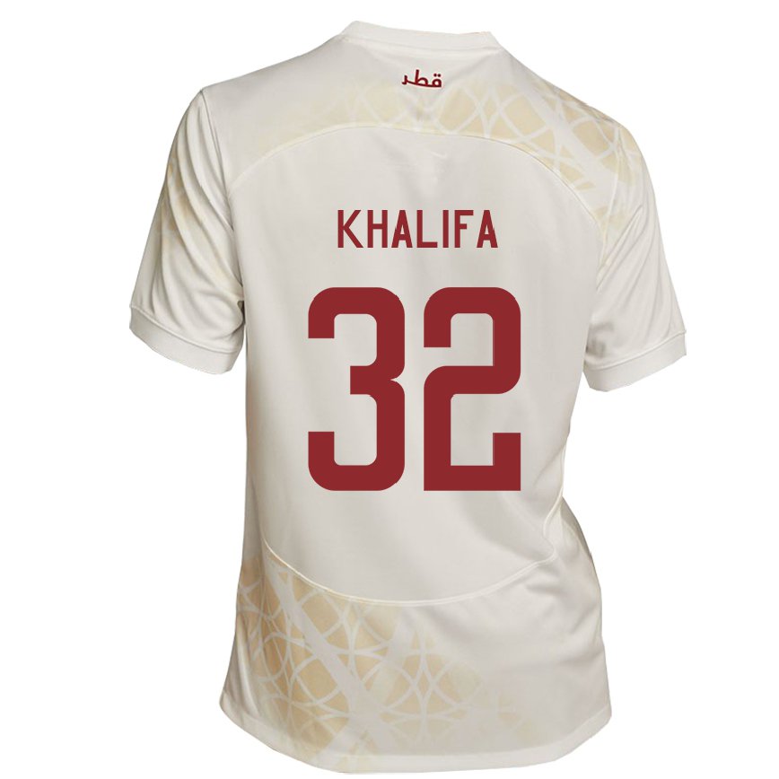 Hombre Camiseta Catar Duana Khalifa #32 Beis Dorado 2ª Equipación 22-24 México