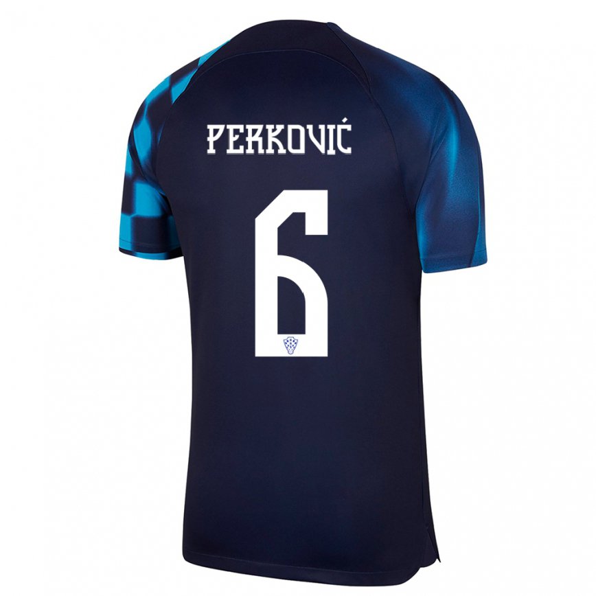 Hombre Camiseta Croacia Mauro Perkovic #6 Azul Oscuro 2ª Equipación 22-24 México
