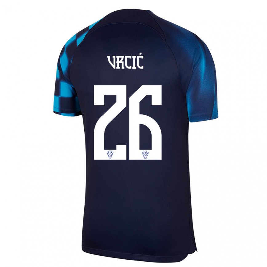 Hombre Camiseta Croacia Jere Vrcic #26 Azul Oscuro 2ª Equipación 22-24 México