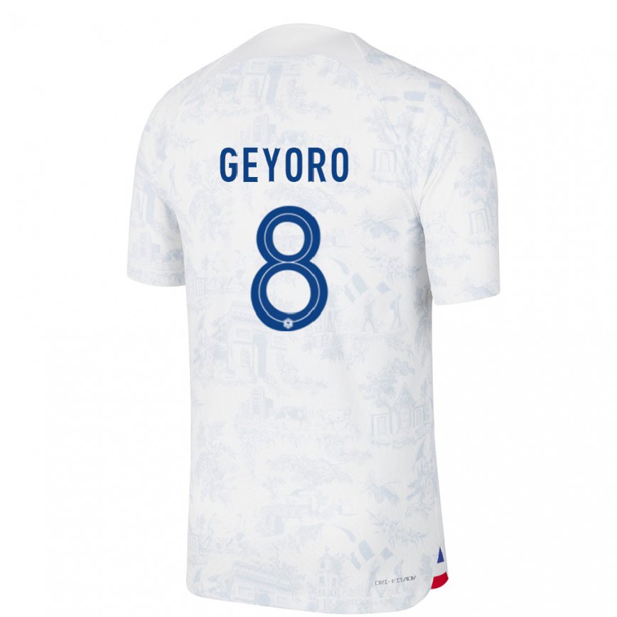 Hombre Camiseta Francia Grace Geyoro #8 Blanco Azul 2ª Equipación 22-24 México
