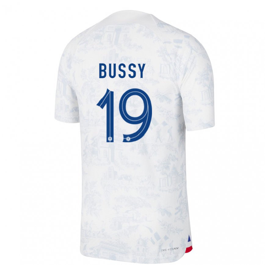 Hombre Camiseta Francia Kessya Bussy #19 Blanco Azul 2ª Equipación 22-24 México