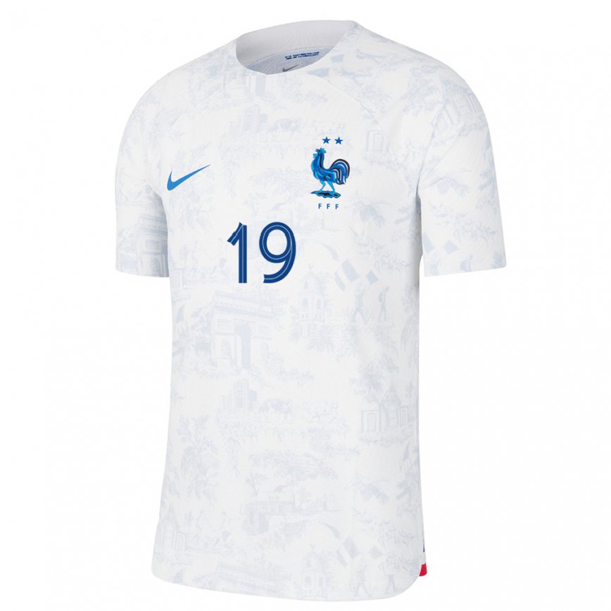 Hombre Camiseta Francia Kessya Bussy #19 Blanco Azul 2ª Equipación 22-24 México