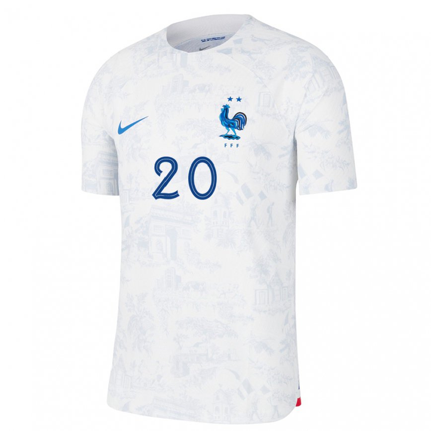 Hombre Camiseta Francia Ousmane Camara #20 Blanco Azul 2ª Equipación 22-24 México