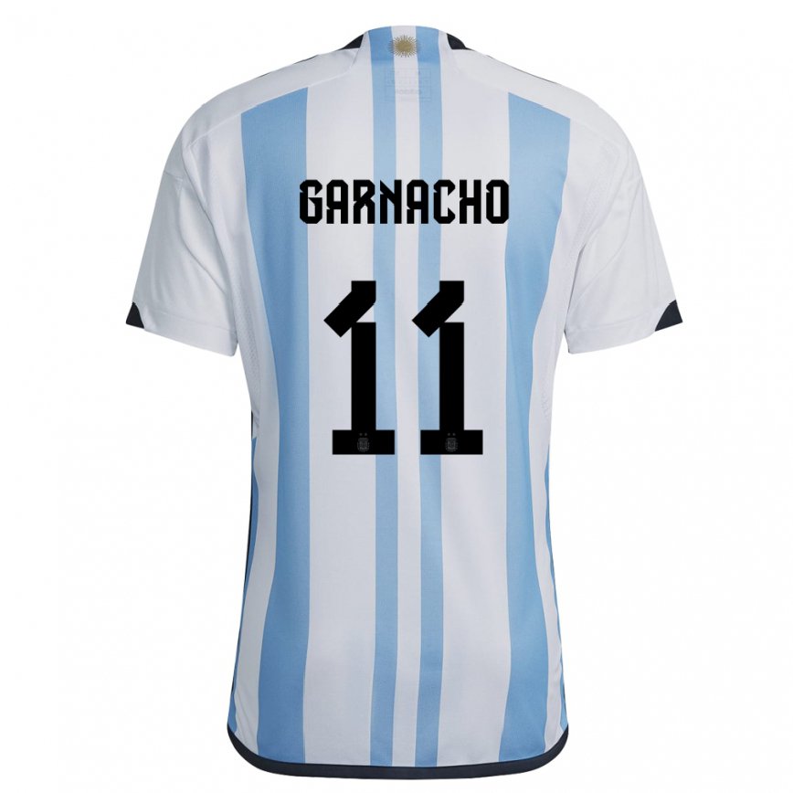 Mujer Camiseta Argentina Alejandro Garnacho #11 Blanco Cielo Azul 1ª Equipación 22-24 México