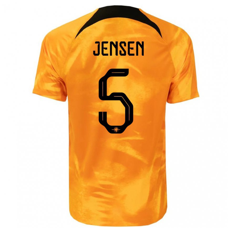 Mujer Camiseta Países Bajos Koen Jensen #5 Naranja Láser 1ª Equipación 22-24 México