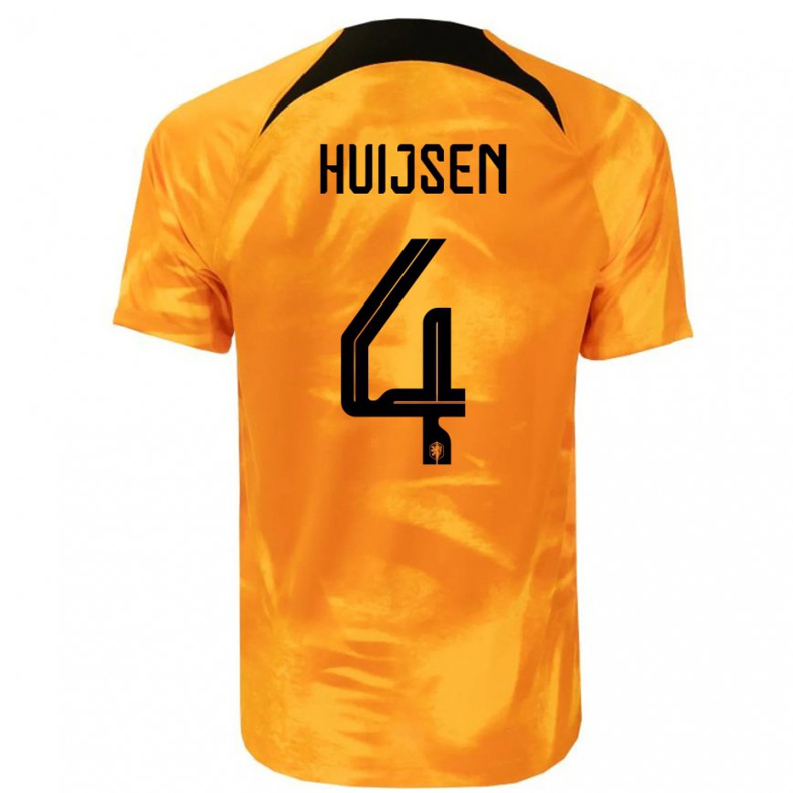 Mujer Camiseta Países Bajos Dean Huijsen #4 Naranja Láser 1ª Equipación 22-24 México