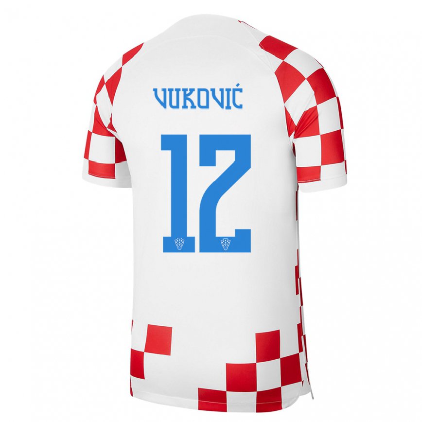 Mujer Camiseta Croacia Ante Vukovic #12 Rojo Blanco 1ª Equipación 22-24 México