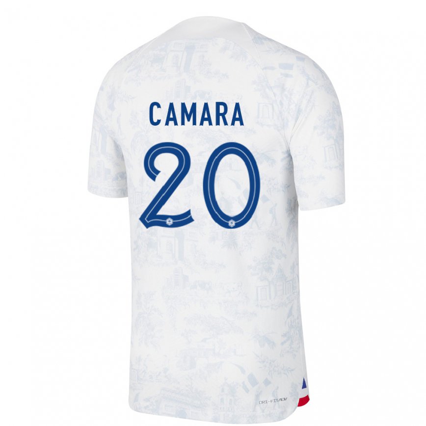 Mujer Camiseta Francia Ousmane Camara #20 Blanco Azul 2ª Equipación 22-24 México