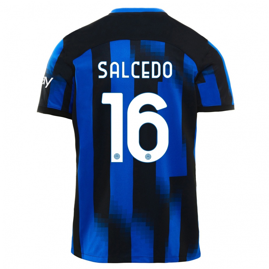 Hombre Fútbol Camiseta Eddie Salcedo #16 Azul Negro 1ª Equipación 2023/24 México