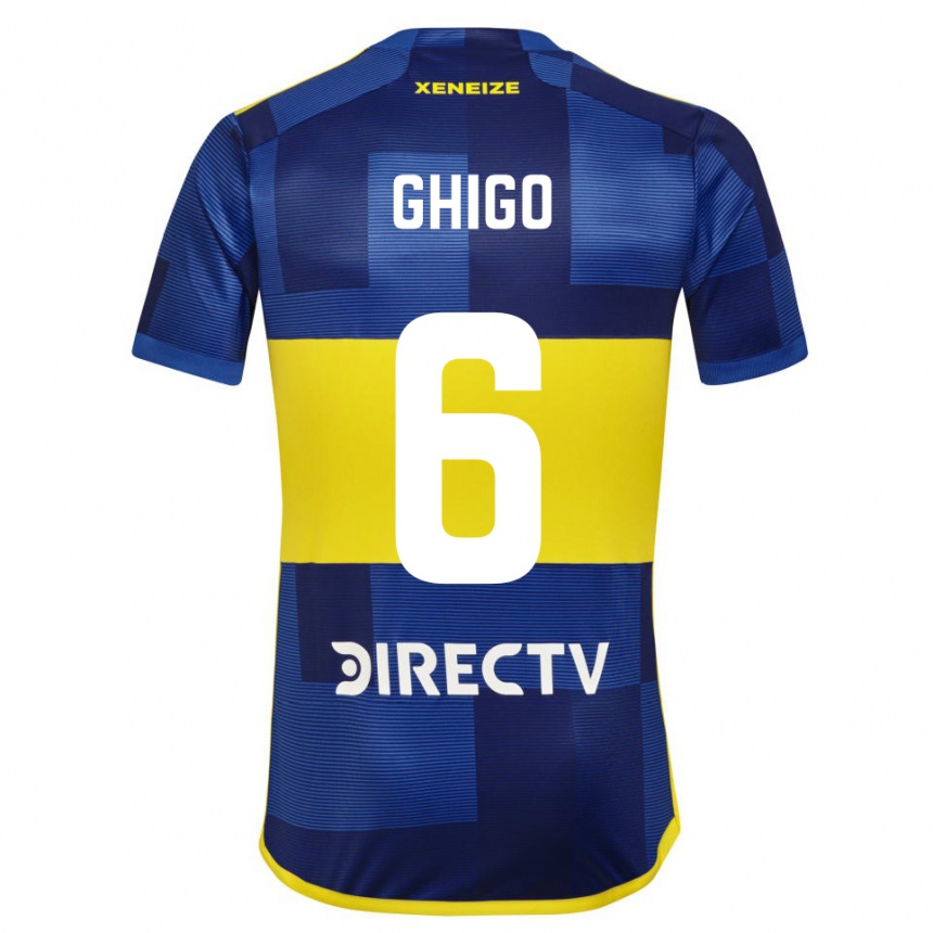 Hombre Fútbol Camiseta Cecilia Ghigo #6 Azul Oscuro Amarillo 1ª Equipación 2023/24 México