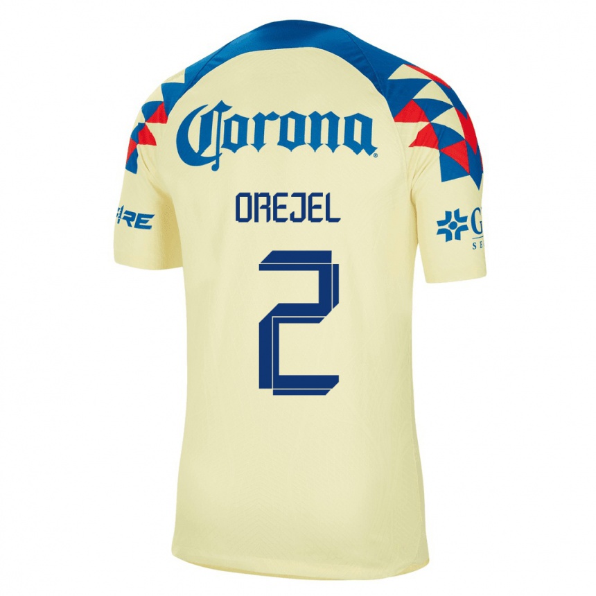 Hombre Fútbol Camiseta Jocelyn Orejel #2 Amarillo 1ª Equipación 2023/24 México