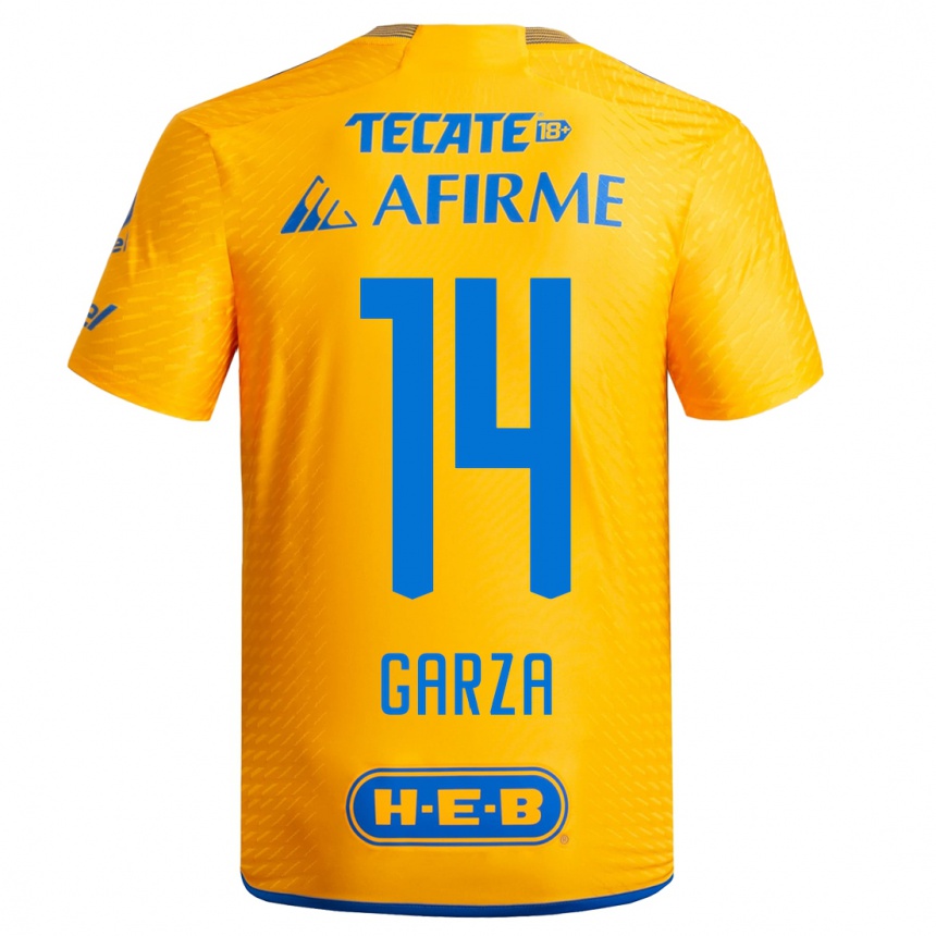 Hombre Fútbol Camiseta Jesus Garza #14 Amarillo 1ª Equipación 2023/24 México