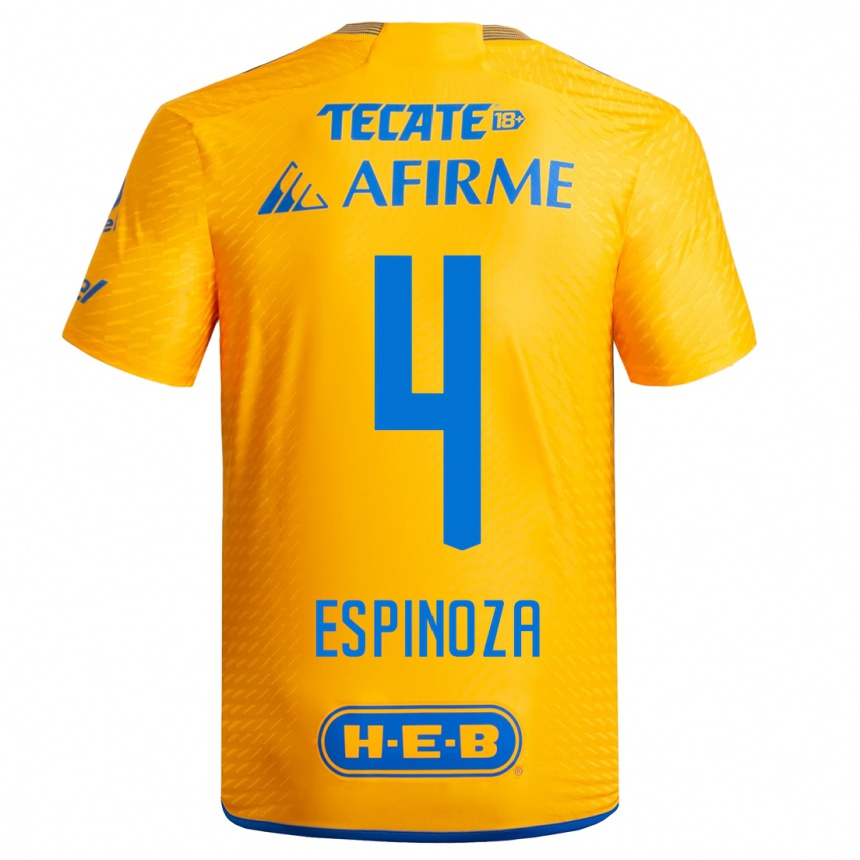 Hombre Fútbol Camiseta Greta Espinoza #4 Amarillo 1ª Equipación 2023/24 México