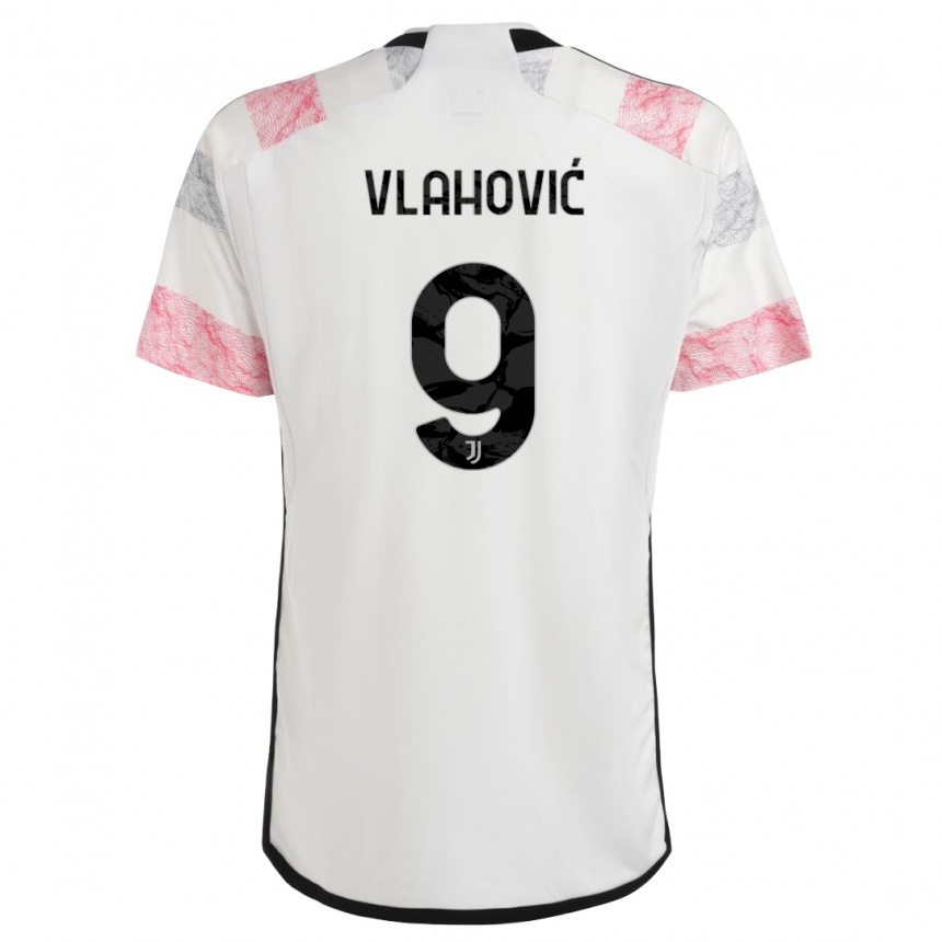 Hombre Fútbol Camiseta Dusan Vlahovic #9 Blanco Rosa 2ª Equipación 2023/24 México